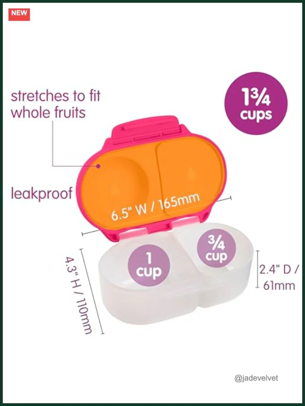 Leak Proof Mini Bento Snack Box 2-Pack for Kids, BPA-Free, Dishwasher Safe, 2